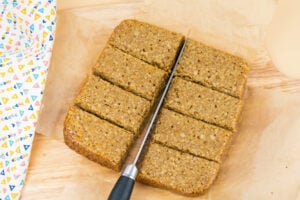 Cutting the Easy Flapjacks Recipe into bars with a knife